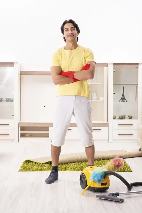 Framed Print : Young Man Doing Household Chores Print Framed Print : Young Man Doing Household Chores Print