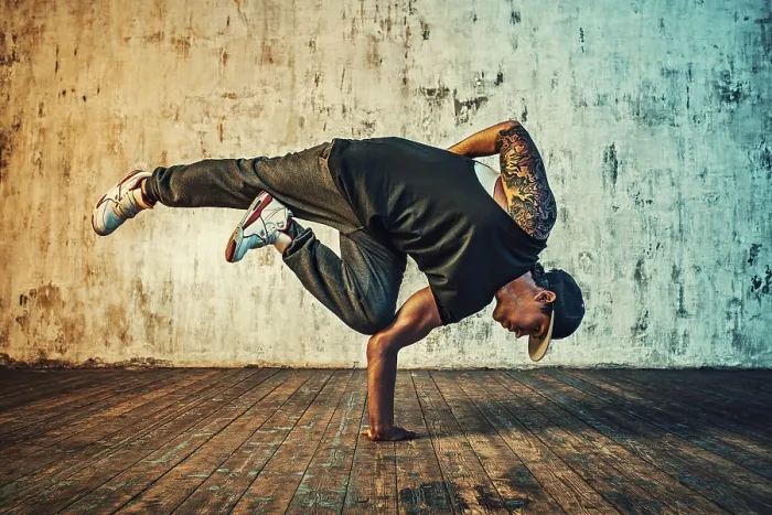 Framed Print : Breakdancing Print with Vibrant Colors and Tattoo Design Framed Print : Breakdancing Print with Vibrant Colors and Tattoo Design