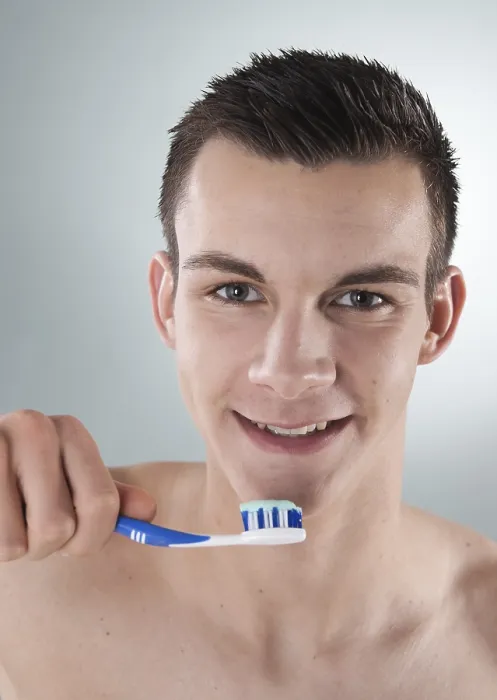 Framed Print : Young Man Brushing His Teeth Print Framed Print : Young Man Brushing His Teeth Print