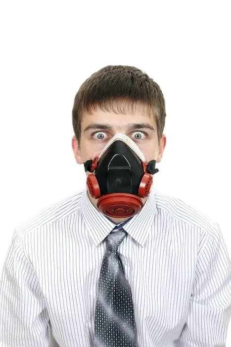 Framed Print : Young Man in Protective Mask Print on White Background Framed Print : Young Man in Protective Mask Print on White Background