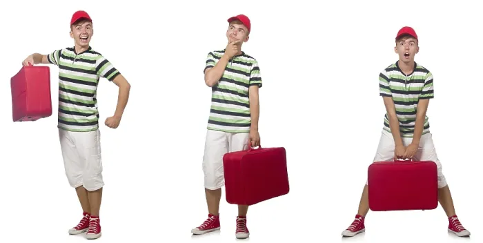 Framed Print : Young Man with Red Suitcase Print Framed Print : Young Man with Red Suitcase Print