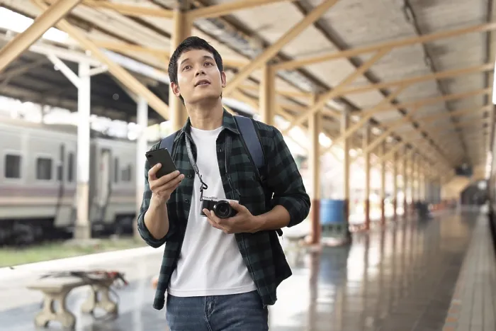 Framed Print : Young Man at Train Station Print Framed Print : Young Man at Train Station Print