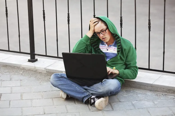 Framed Print : Young Student Using Laptop Print Framed Print : Young Student Using Laptop Print