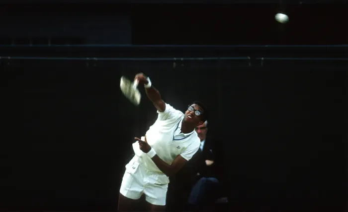 Framed Print : Arthur Ashe Print, 24 June 1968 Wimbledon Serving Image Framed Print : Arthur Ashe Print, 24 June 1968 Wimbledon Serving Image