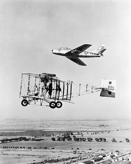 Framed Print : Aviation Technology Print: F-86 Sabre Jet and 1912 Pusher Biplane Framed Print : Aviation Technology Print: F-86 Sabre Jet and 1912 Pusher Biplane