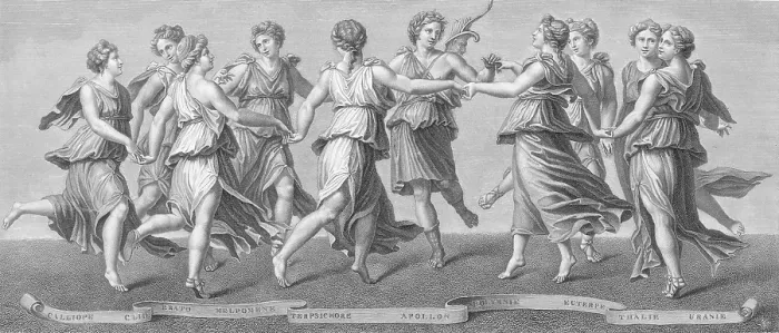 Framed Print : Print of The Muses Dancing With Apollo, a steel engraving Framed Print : Print of The Muses Dancing With Apollo, a steel engraving