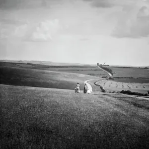 West Ilsley Downs Print: A Ladies' Walk to Windmill Hill West Ilsley Downs Print: A Ladies' Walk to Windmill Hill