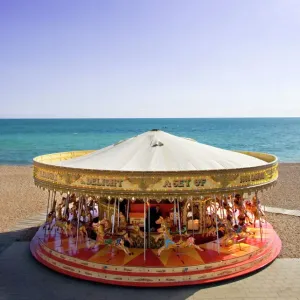 Print of a vintage carousel on Brighton Beach
