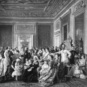Queen Victoria Print: Engraving of the Monarch with Family and Relatives Queen Victoria Print: Engraving of the Monarch with Family and Relatives