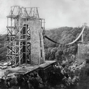 Print of Clifton Suspension Bridge under construction in November 1863