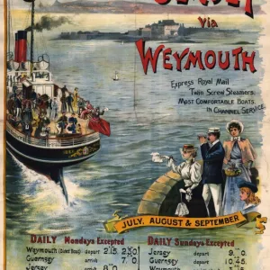 Guernsey & Jersey via Weymouth poster, about 1891