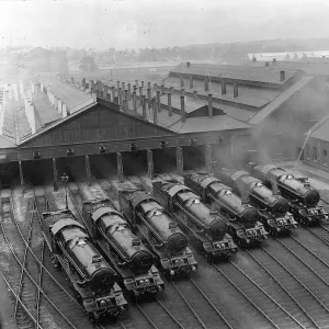 Print of 7 King Class Locomotives at Swindon Shed, 1930 Print of 7 King Class Locomotives at Swindon Shed, 1930