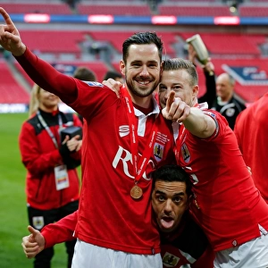 Bristol City FC: Greg Cunningham, Wade Elliott, and Scott Murray Celebrate Johnstones Paint Trophy Victory