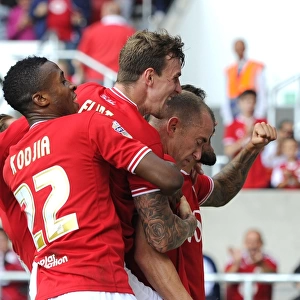 Bristol City's Aaron Wilbraham Leads Euphoric Celebration After Goal Against Brentford (Sky Bet Championship, 2015)
