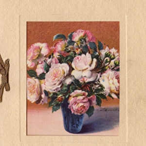 21st birthday card with vase of pink roses