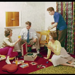60s Teenagers Around a Record Player Print 60s Teenagers Around a Record Player Print
