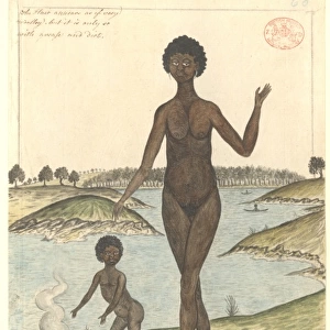 Aboriginal woman and child by a fire