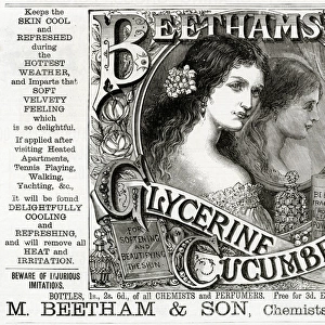 Advert for Beethams Glycerine Cucumber skin product 1889