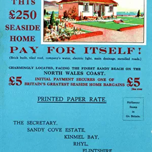 Advertising card Kinmel Bay, Rhyl, North Wales Coast 1938