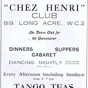 Advert for Chez Henri Club, London, 1925
