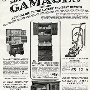 Advert for Gamages kitchen cabinets 1929