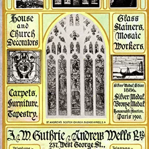 Advert, Guthrie & Wells, Stained Glass Windows, Glasgow