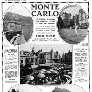 Advertisement for Monte Carlo, French Riviera, 1923