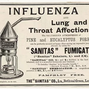 Advert for Sanitas flu fumigator 1900