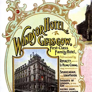 Advert, Windsor Hotel, Glasgow, Scotland