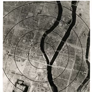 Aerial view of the city of Hiroshima, Japan, atom bomb 1945