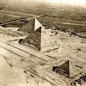 Aerial view, Pyramids at Giza, Egypt