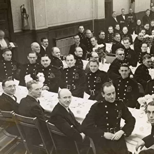 AFS Bromley firefighters at tables, Bromley, Kent, WW2