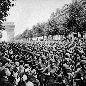 American Troops marching through Paris; Second World War, 19