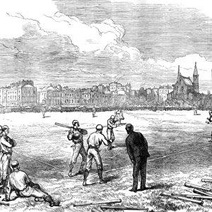 Americans playing baseball at Princes Ground, 1874