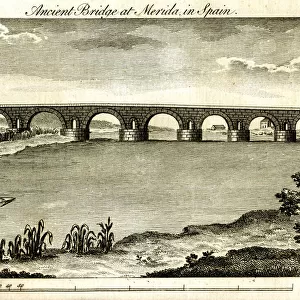Ancient Bridge, Merida, Spain - The Gentlemans Magazine 1781