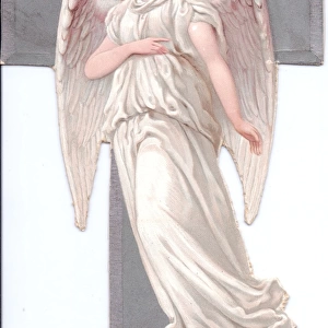 Angel with silver cross on a Victorian scrap