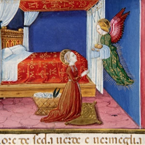 An Angel visits Mary. Codex of Predis (1476). Italy