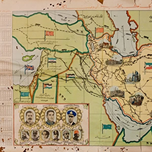 Arabic map of Middle East with heads of state, WW2