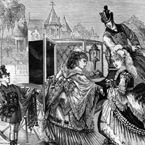 Two aristocratic ladies getting into a brougham