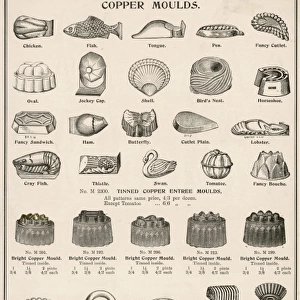 An assortment of copper moulds