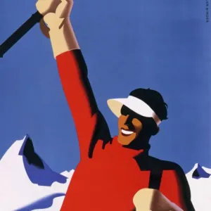 Austria Tourism Poster Print: Skier in Winter Mountains Austria Tourism Poster Print: Skier in Winter Mountains
