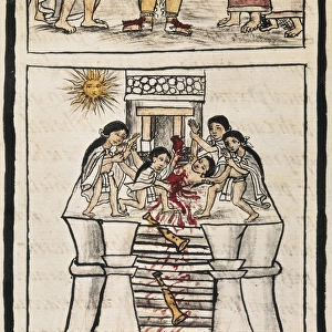 Azteca Empire. Sacrifice to the good Tezcatilipoca
