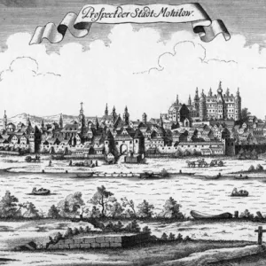 18th Century Print of Mahilyow City on the Dnieper River