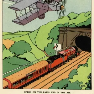 Biplane Over Steam Train Print Biplane Over Steam Train Print