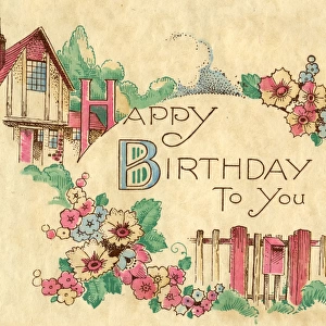 Birthday card, Cottage and garden