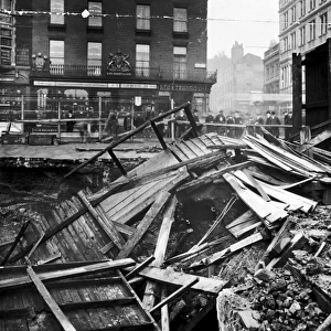 Blitz in City of London -- bomb crater, WW2