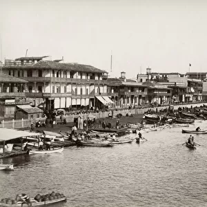 Boats pulled up along the shore, Port Said, Egypt