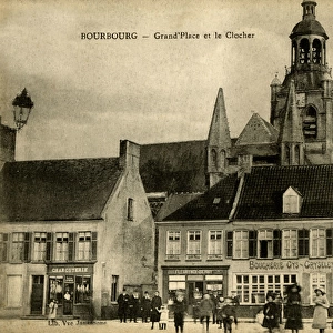 Bourbourg, France - Grand Place and church steeple
