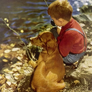 Boy and dog go fishing