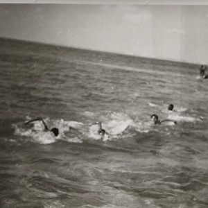 Boy scouts swimming in the sea, British Honduras